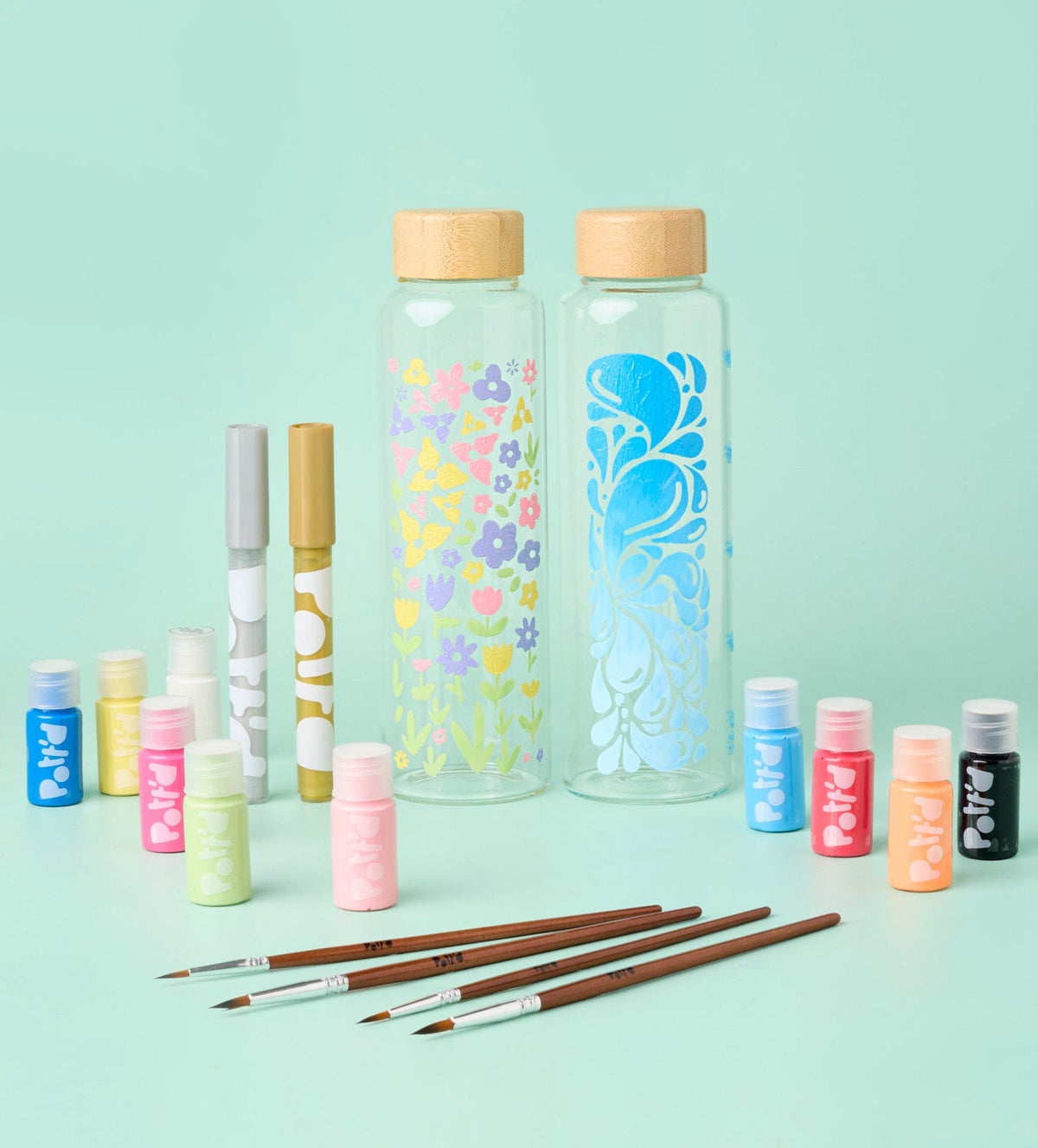 Paint Glass Water Bottle x2