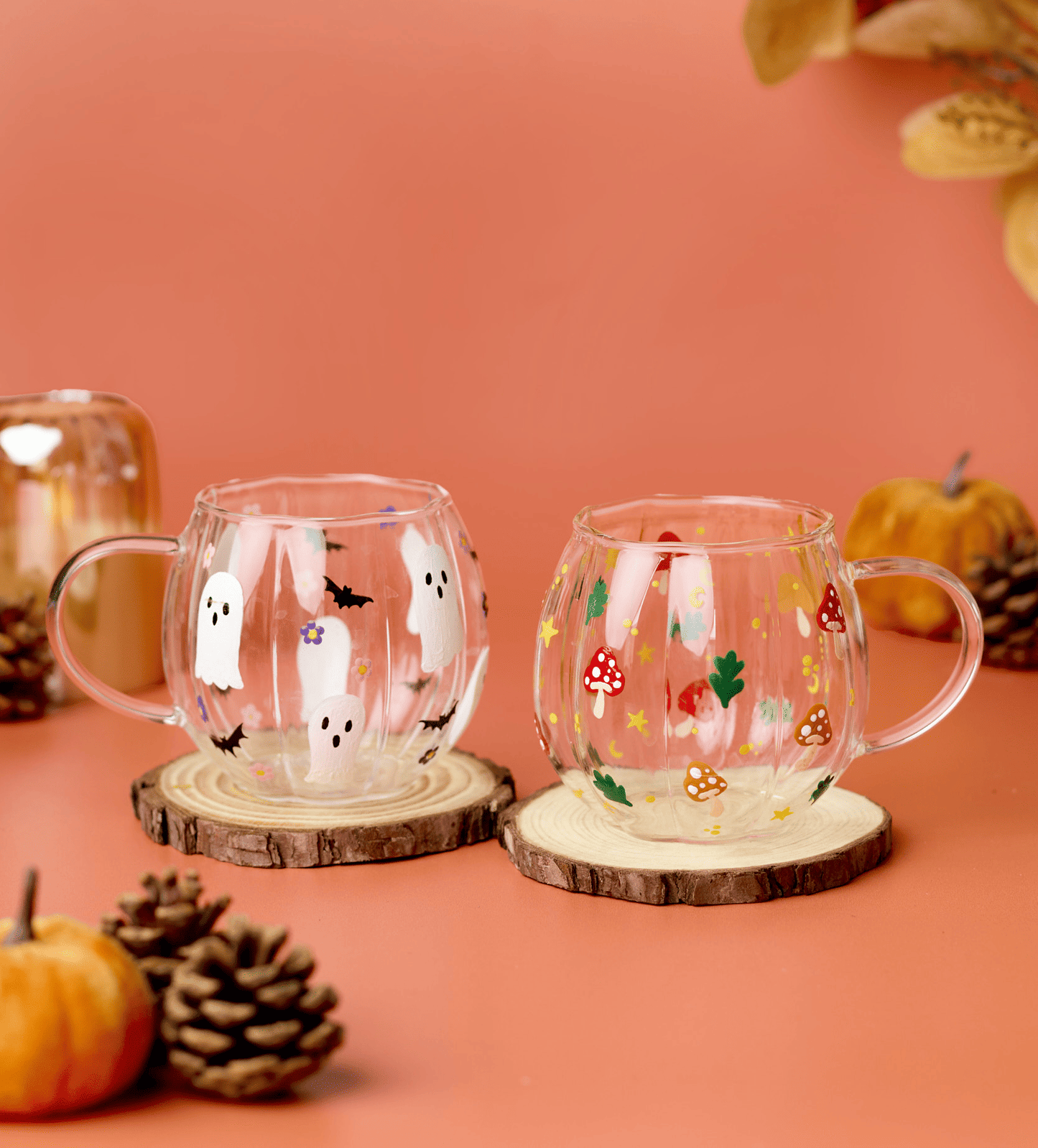 Spooky Glass Pumpkin Mug x2