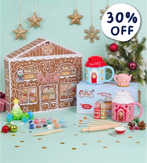 The advent calendar with two paintable gingerbread mugs