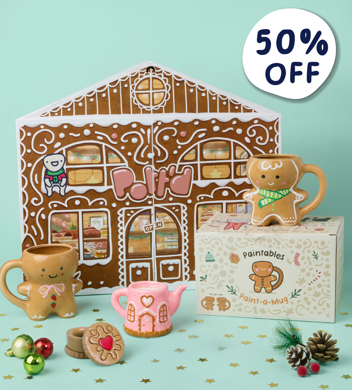 Advent Calendar & Christmas Gingerbread Paint-a-Mug Bundle