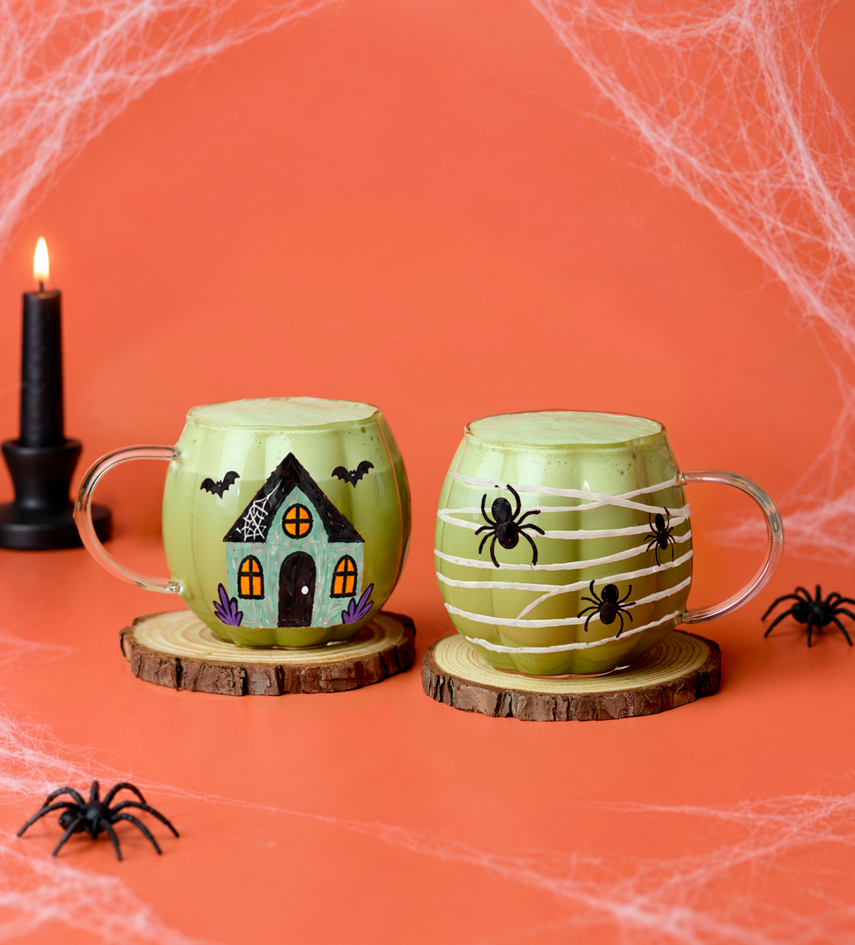 Spooky Glass Pumpkin Mug x2